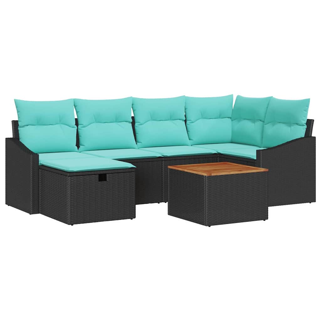 vidaXL Tuinbankenset met kussen met opslag 7 pcs Zwart poly rattan