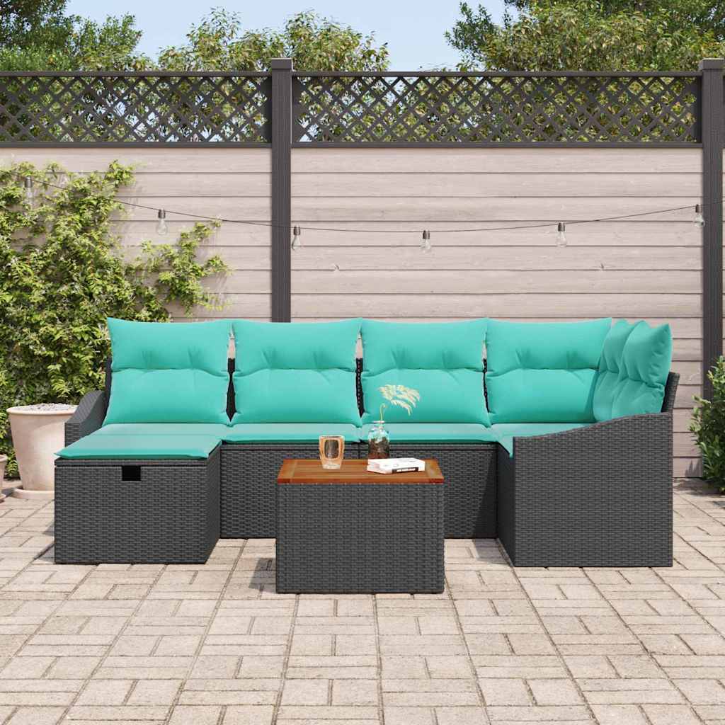 vidaXL Tuinbankenset met kussen met opslag 7 pcs Zwart poly rattan