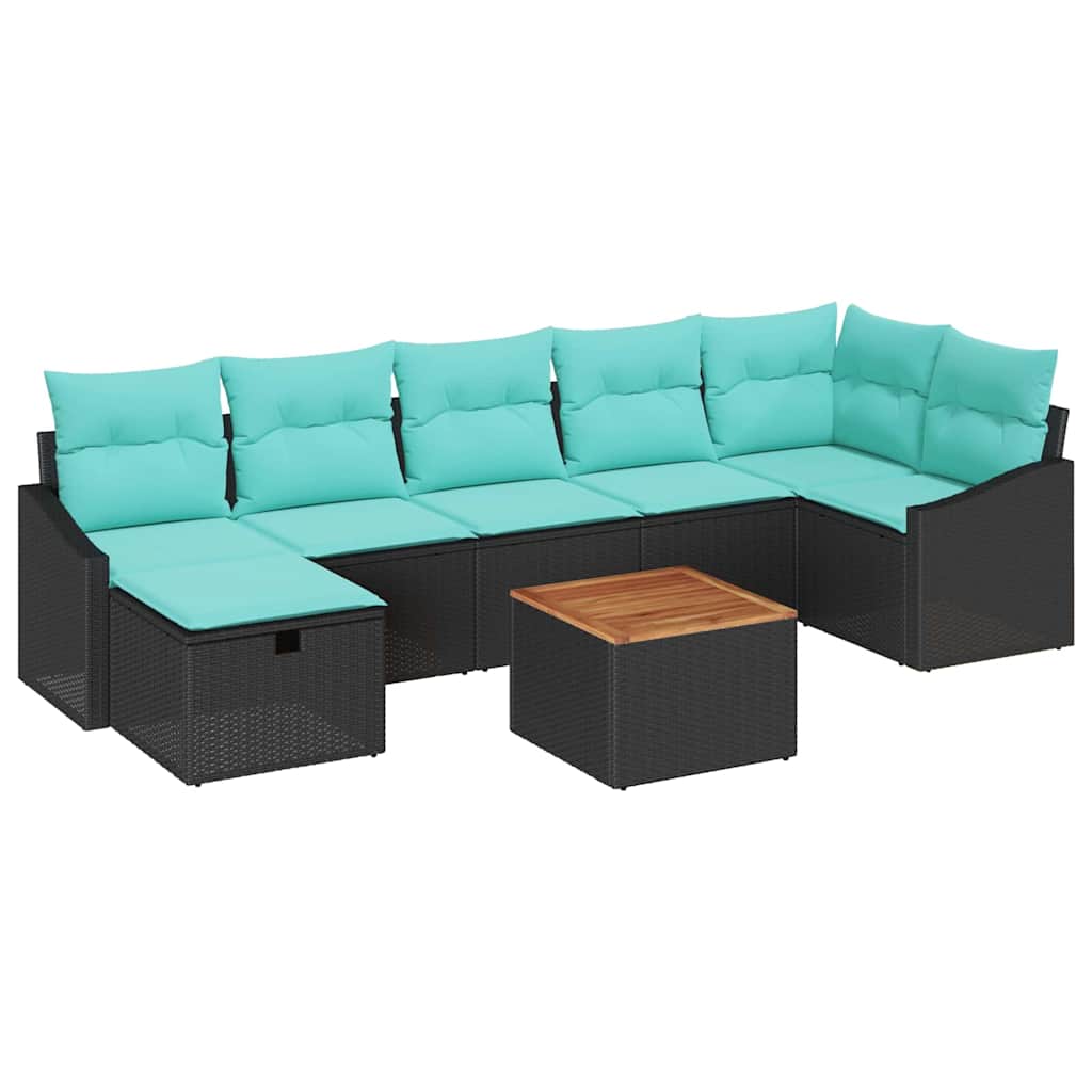 vidaXL Tuinbankenset met kussen met opslag 8 pcs Zwart poly rattan
