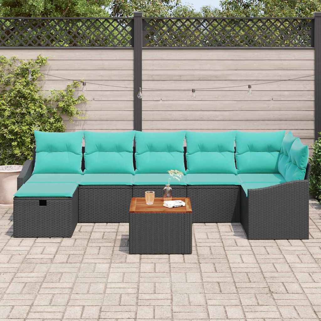 vidaXL Tuinbankenset met kussen met opslag 8 pcs Zwart poly rattan