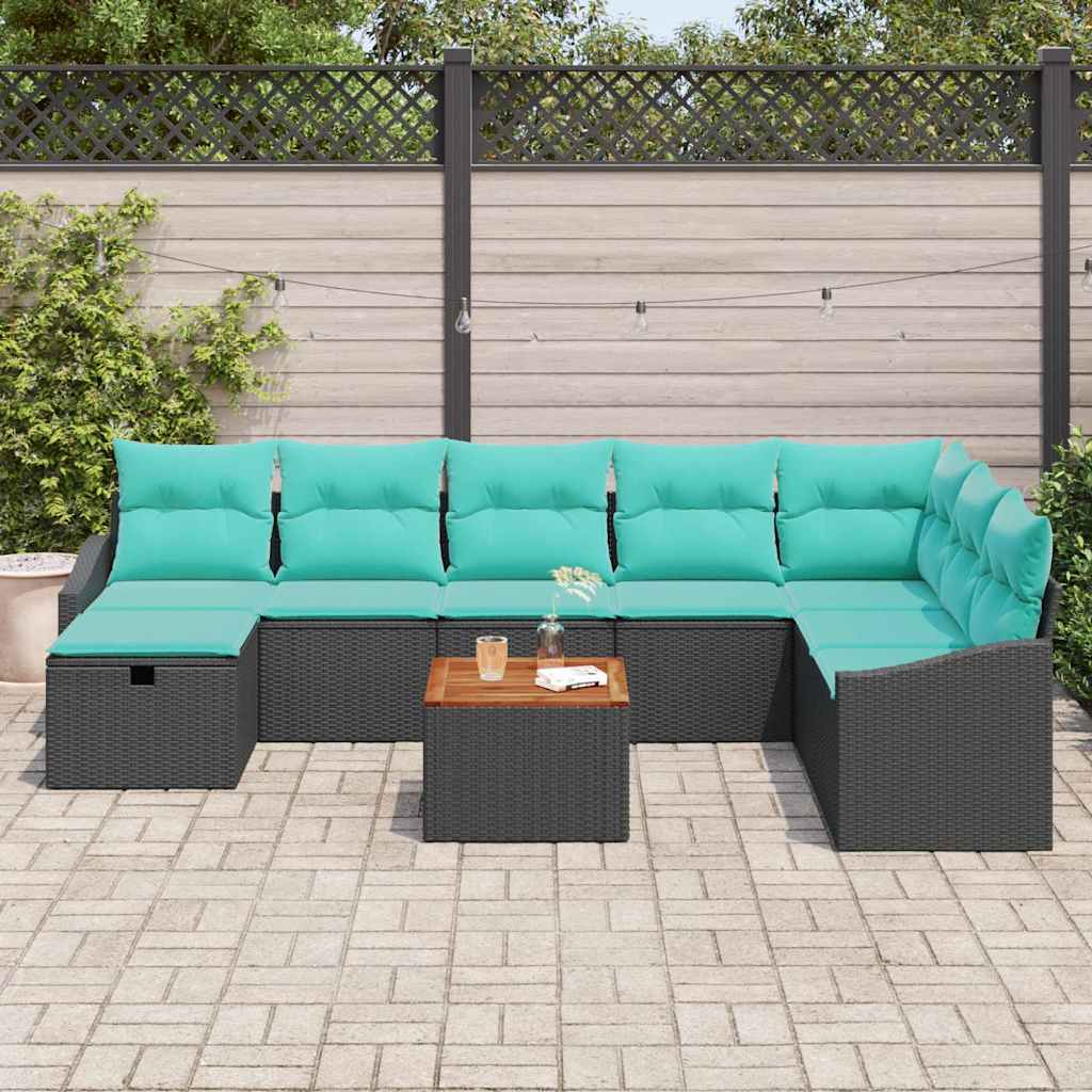 vidaXL Tuinbankenset met kussen met opslag 9 pcs Zwart poly rattan