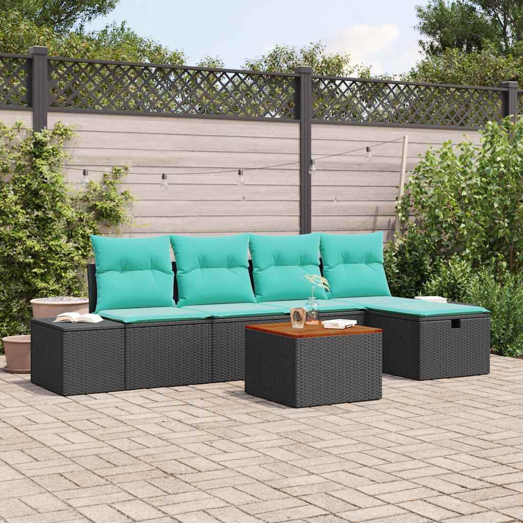 vidaXL Tuinbankenset met kussen met opslag 6 pcs Zwart poly rattan