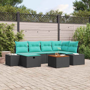 vidaXL Tuinbankenset met kussen met opslag 7 pcs Zwart poly rattan