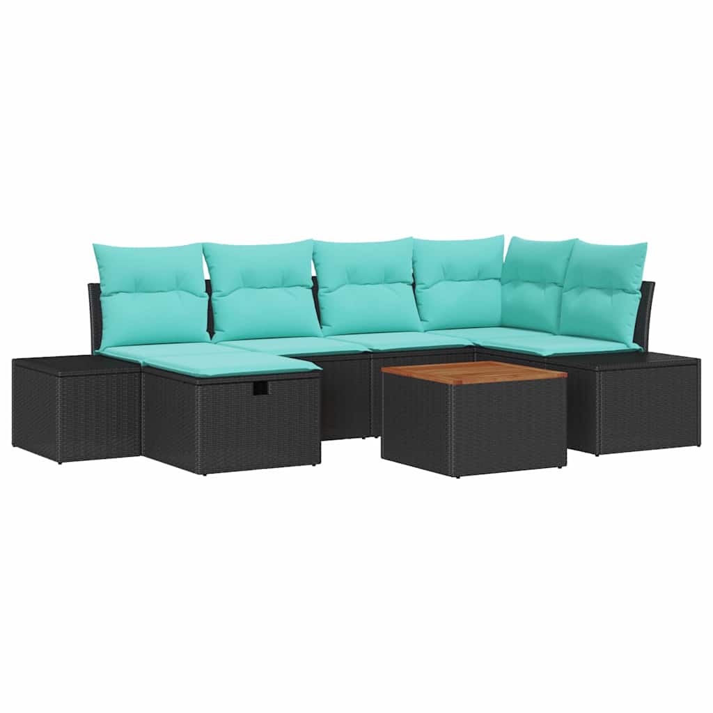 vidaXL Tuinbankenset met kussen met opslag 7 pcs Zwart poly rattan