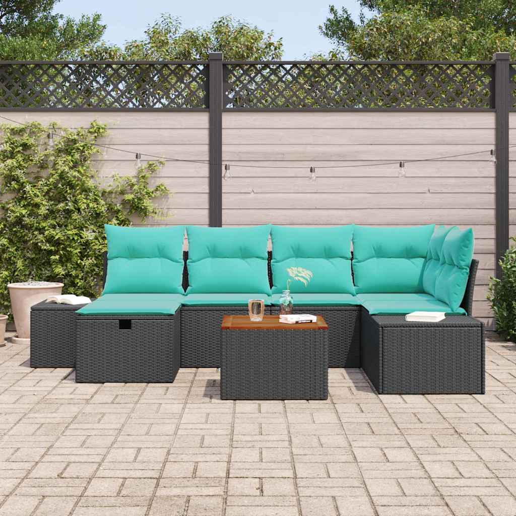 vidaXL Tuinbankenset met kussen met opslag 7 pcs Zwart poly rattan