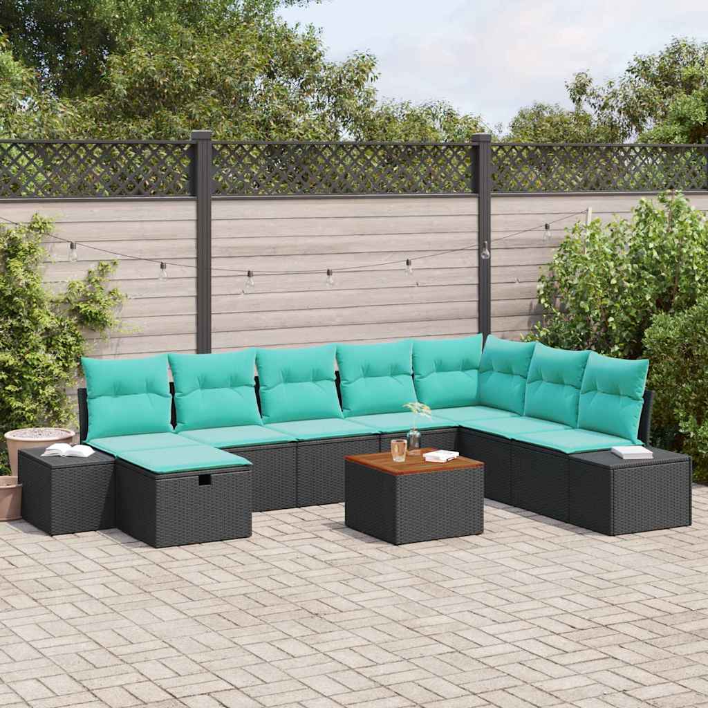 vidaXL Tuin Sofa Set met kussen met opslag 9 pcs Zwart Poly riet