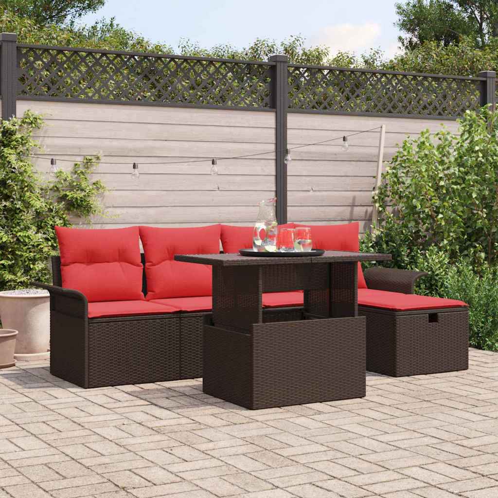 vidaXL Tuin Sofa Set met kussen met opslag 6 pcs Zwart Poly riet