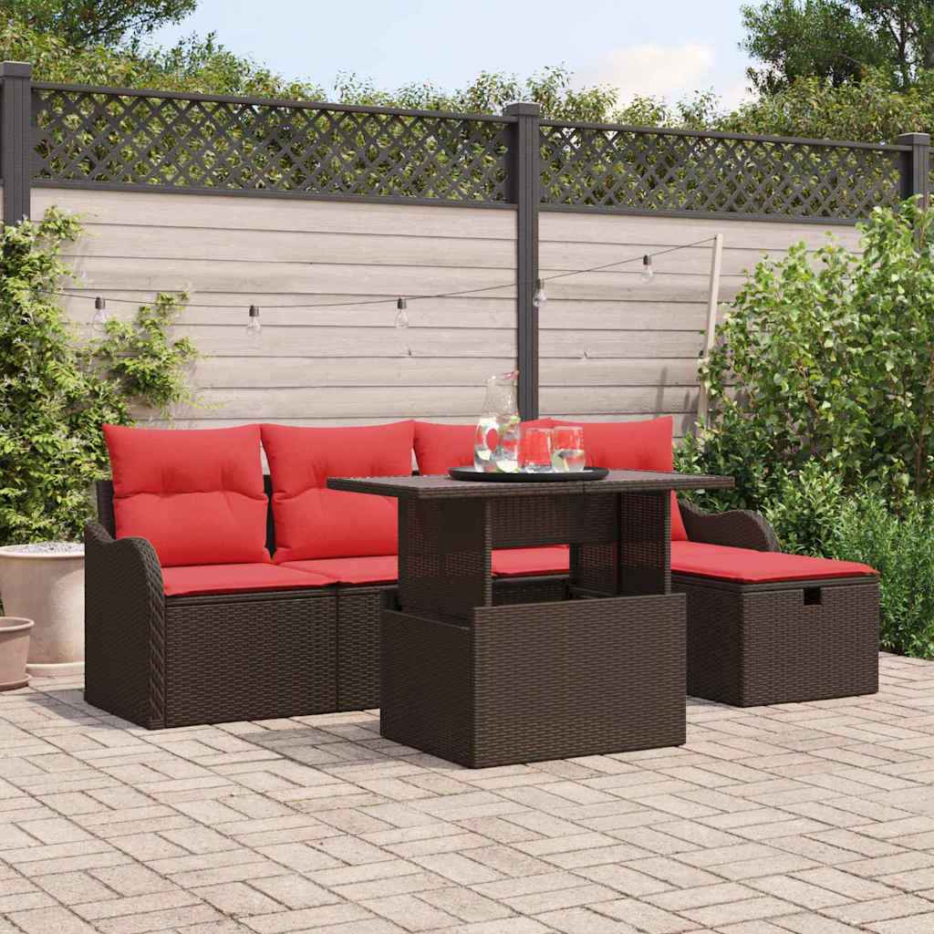 vidaXL Tuin Sofa Set met kussen met opslag 6 pcs Bruin Poly riet