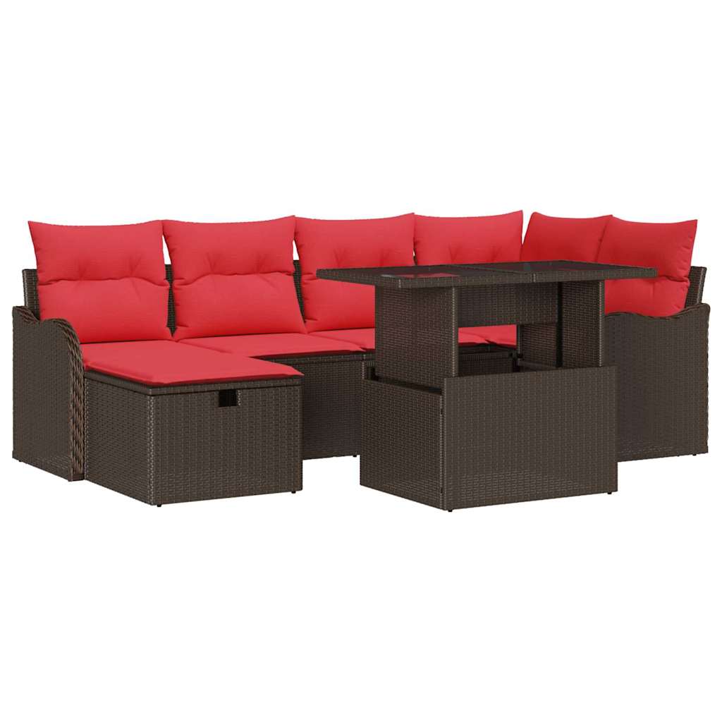 vidaXL Tuin Sofa Set met kussen met opslag 7 pcs Bruin Poly riet