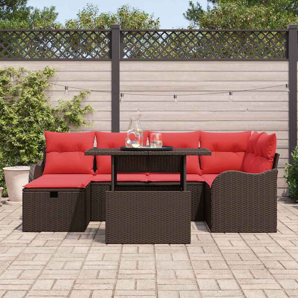 vidaXL Tuin Sofa Set met kussen met opslag 7 pcs Bruin Poly riet
