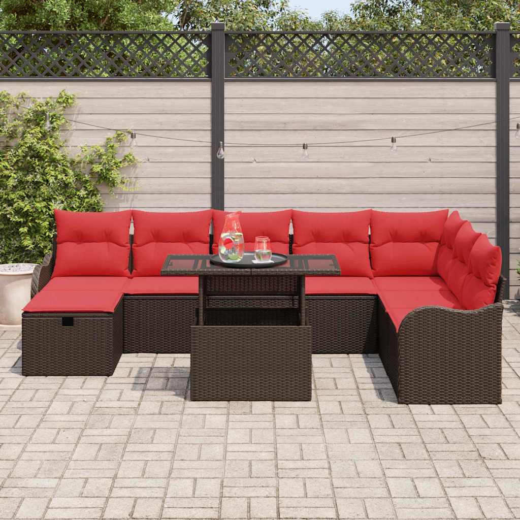 vidaXL Tuin Sofa Set met kussen met opslag 9 pcs Bruin Poly riet
