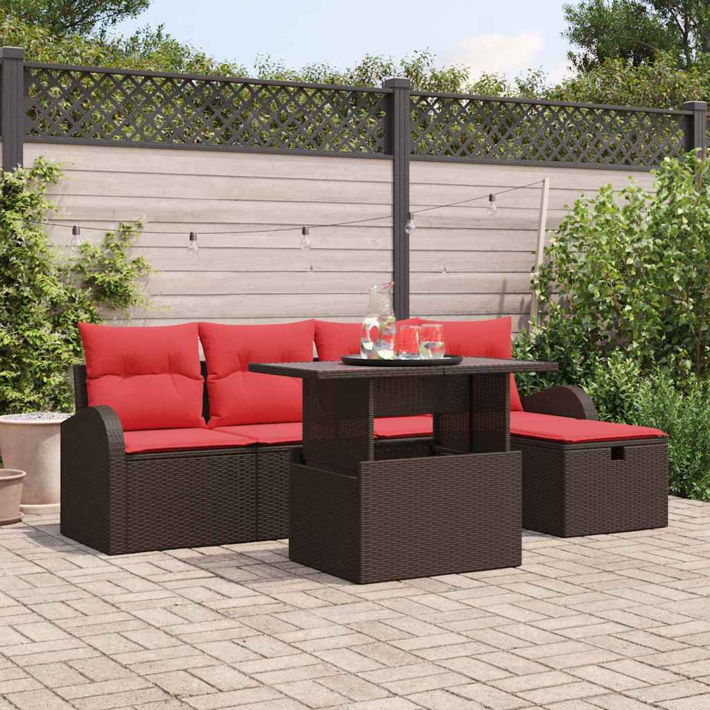 vidaXL Tuin Sofa Set met kussen met opslag 6 pcs Bruin poly rattan