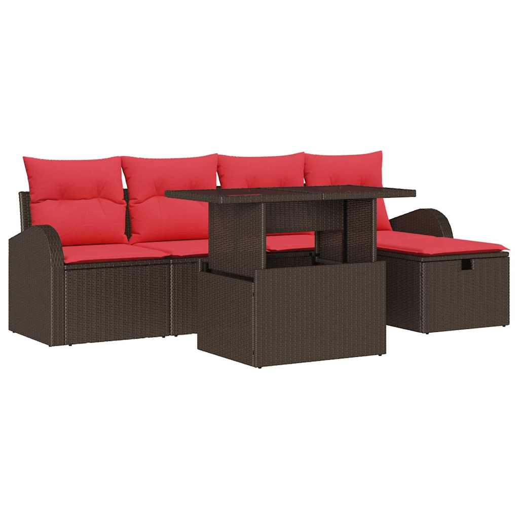 vidaXL Tuin Sofa Set met kussen met opslag 6 pcs Bruin poly rattan