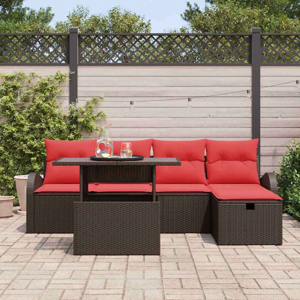 vidaXL Tuin Sofa Set met kussen met opslag 6 pcs Bruin poly rattan