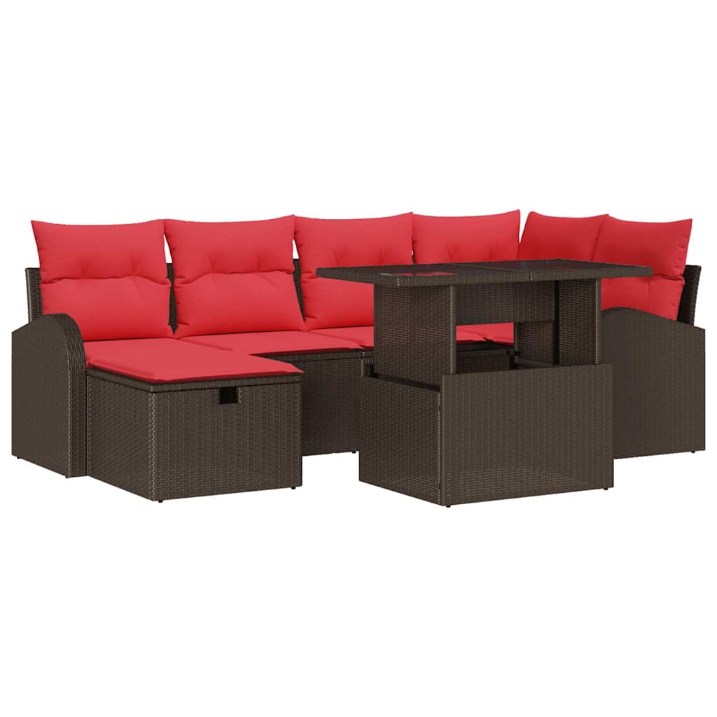 vidaXL Tuin Sofa Set met kussen met opslag 7 pcs Bruin Poly riet