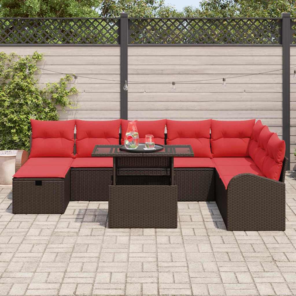 vidaXL Tuin Sofa Set met kussen met opslag 9 pcs Bruin Poly riet