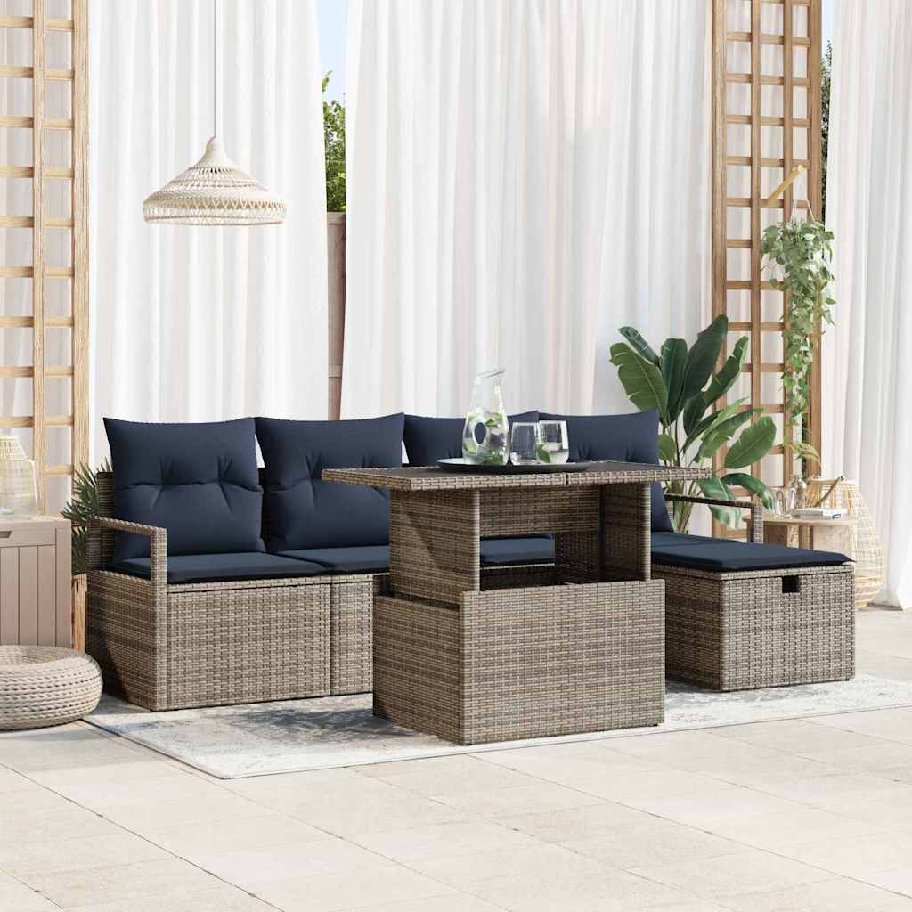 vidaXL Tuin Sofa Set met kussen met opslag 6 pcs Bruin Poly riet