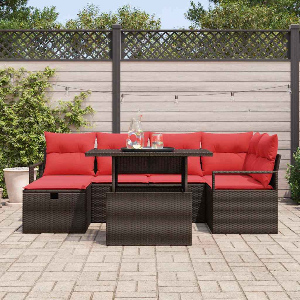 vidaXL Tuin Sofa Set met kussen met opslag 7 pcs Bruin Poly riet