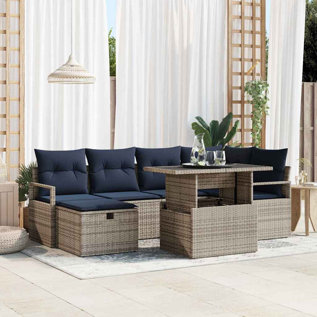 vidaXL Tuin Sofa Set met kussen met opslag 7 pcs Bruin Poly riet