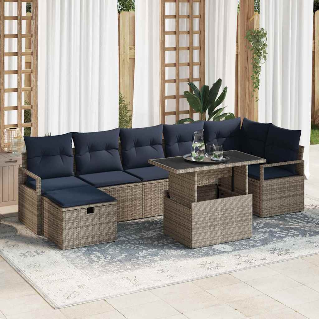 vidaXL Tuin Sofa Set met kussen met opslag 8 pcs Bruin Poly riet