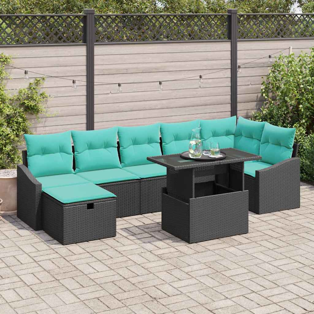 vidaXL Tuin Sofa Set met kussen met opslag 8 pcs Zwart Poly riet