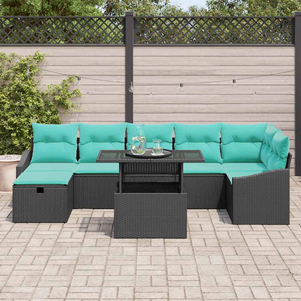 vidaXL Tuin Sofa Set met kussen met opslag 8 pcs Zwart Poly riet