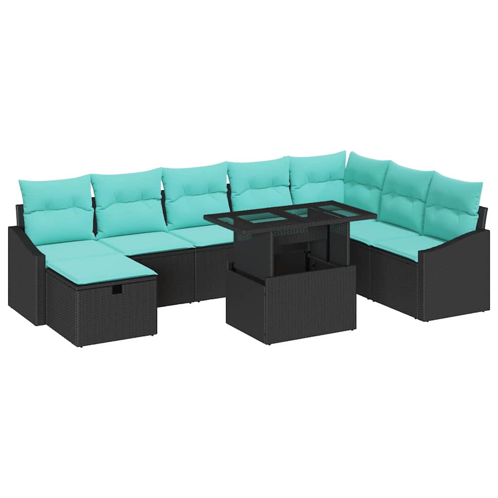 vidaXL Tuin Sofa Set met kussen met opslag 9 pcs Zwart Poly riet