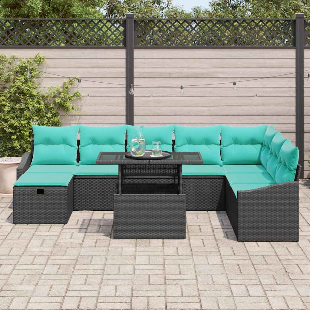 vidaXL Tuin Sofa Set met kussen met opslag 9 pcs Zwart Poly riet