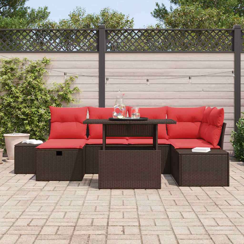vidaXL Tuin Sofa Set met kussen met opslag 7 pcs poly rattan