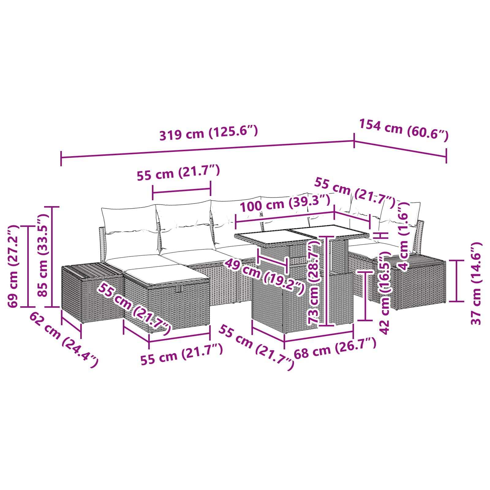vidaXL Tuin Sofa Set met kussen met opslag 8 pcs poly rattan