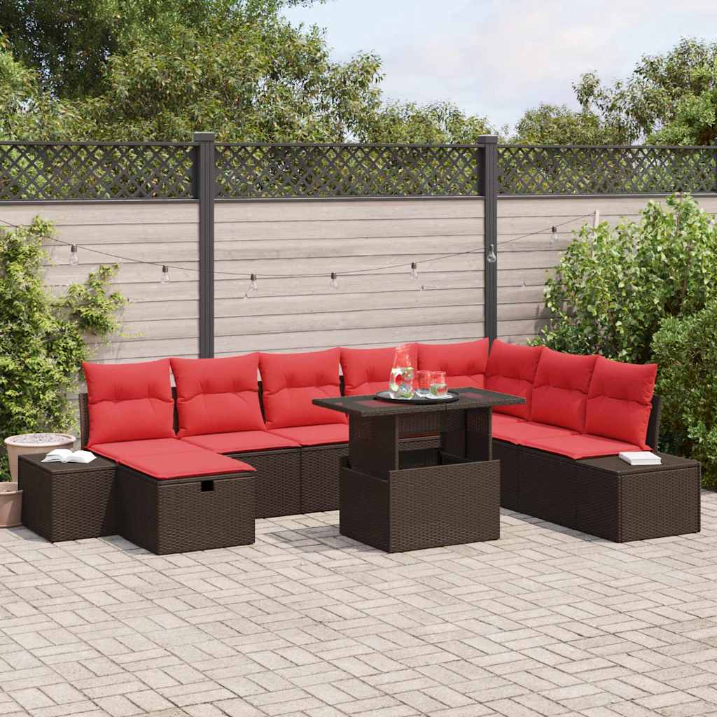 vidaXL Tuin Sofa Set met kussen met opslag 9 pcs Bruin Poly riet