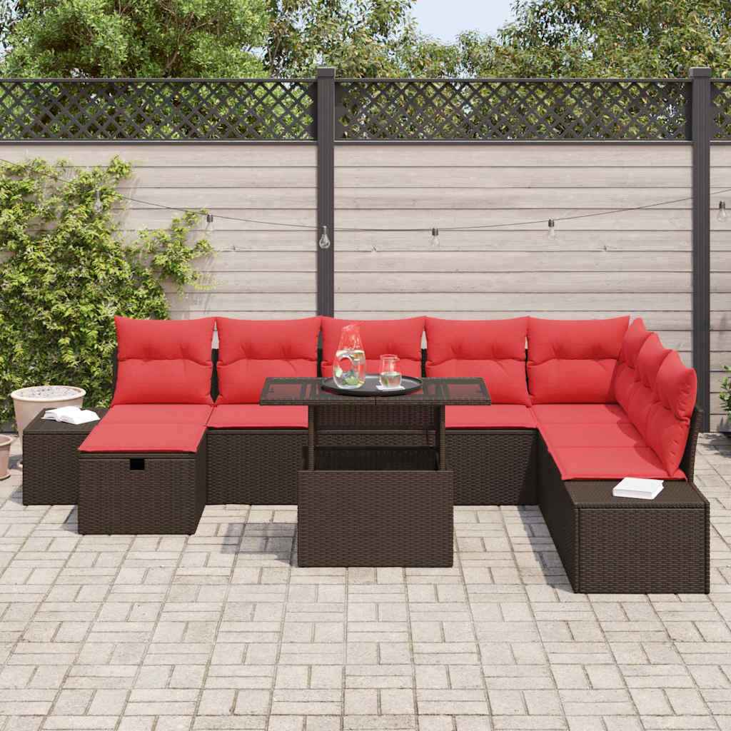 vidaXL Tuin Sofa Set met kussen met opslag 9 pcs Bruin Poly riet