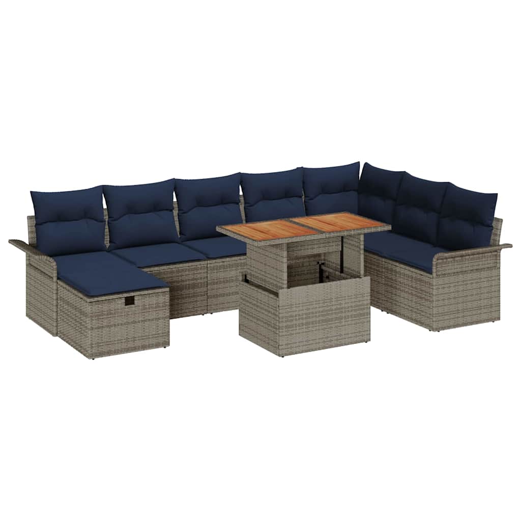 vidaXL Tuinbankenset met kussen met opslag 9 pcs Zwart poly rattan