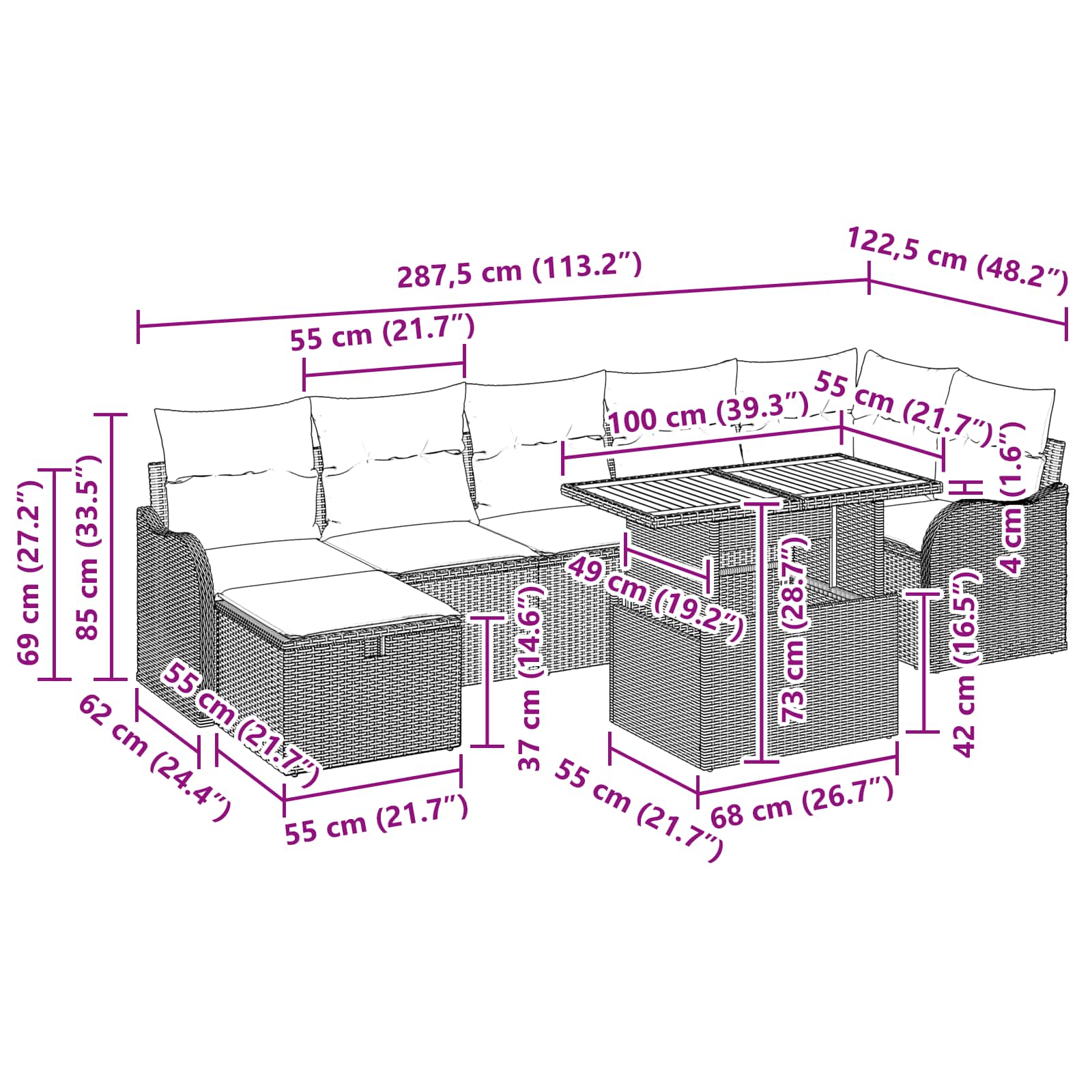 vidaXL Tuinbankenset 8 st Grijs poly rattan
