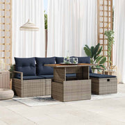 vidaXL Tuinbankenset met kussen met opslag 6 pcs Grijs poly rattan