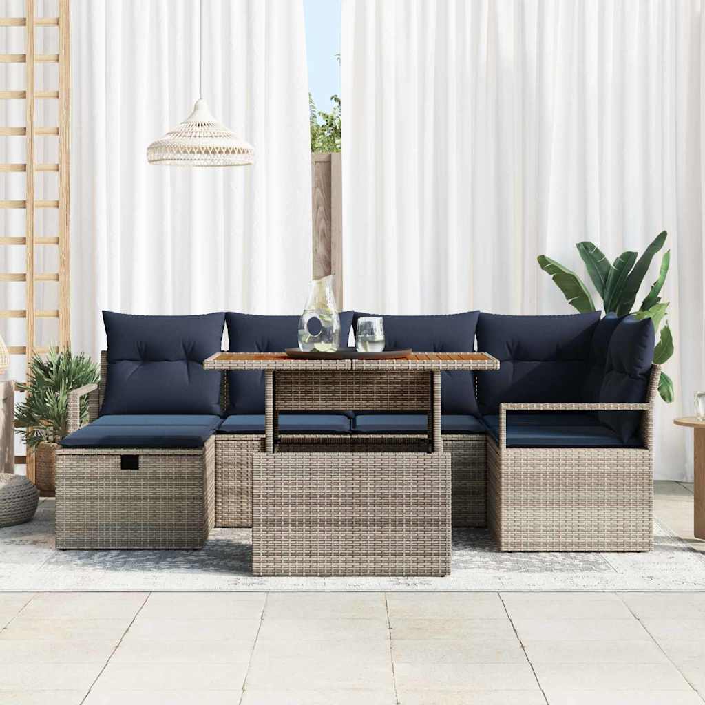 vidaXL Tuinbankenset met kussen met opslag 7 pcs Grijs poly rattan