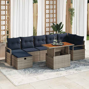 vidaXL Tuinbankenset met kussen met opslag 8 pcs Grijs poly rattan