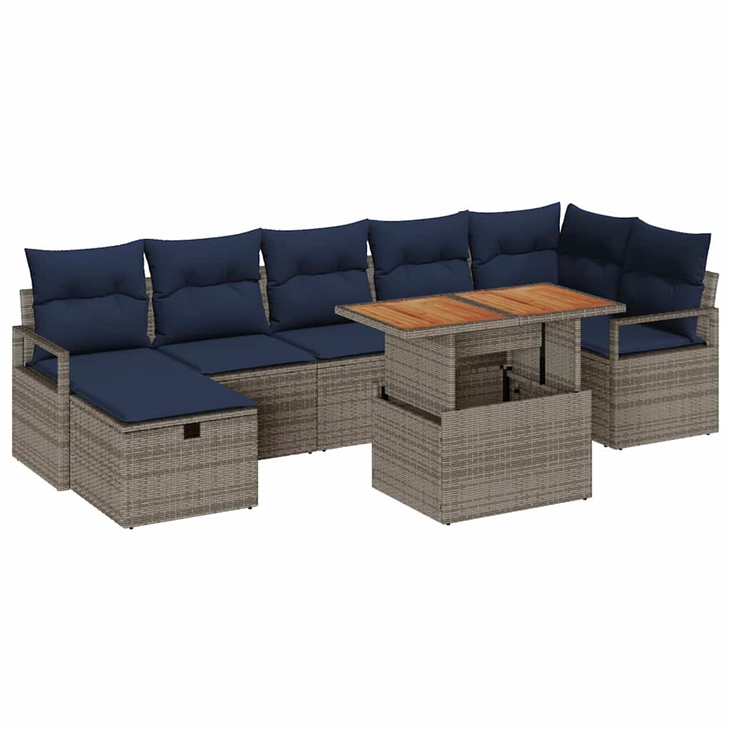 vidaXL Tuinbankenset met kussen met opslag 8 pcs Grijs poly rattan