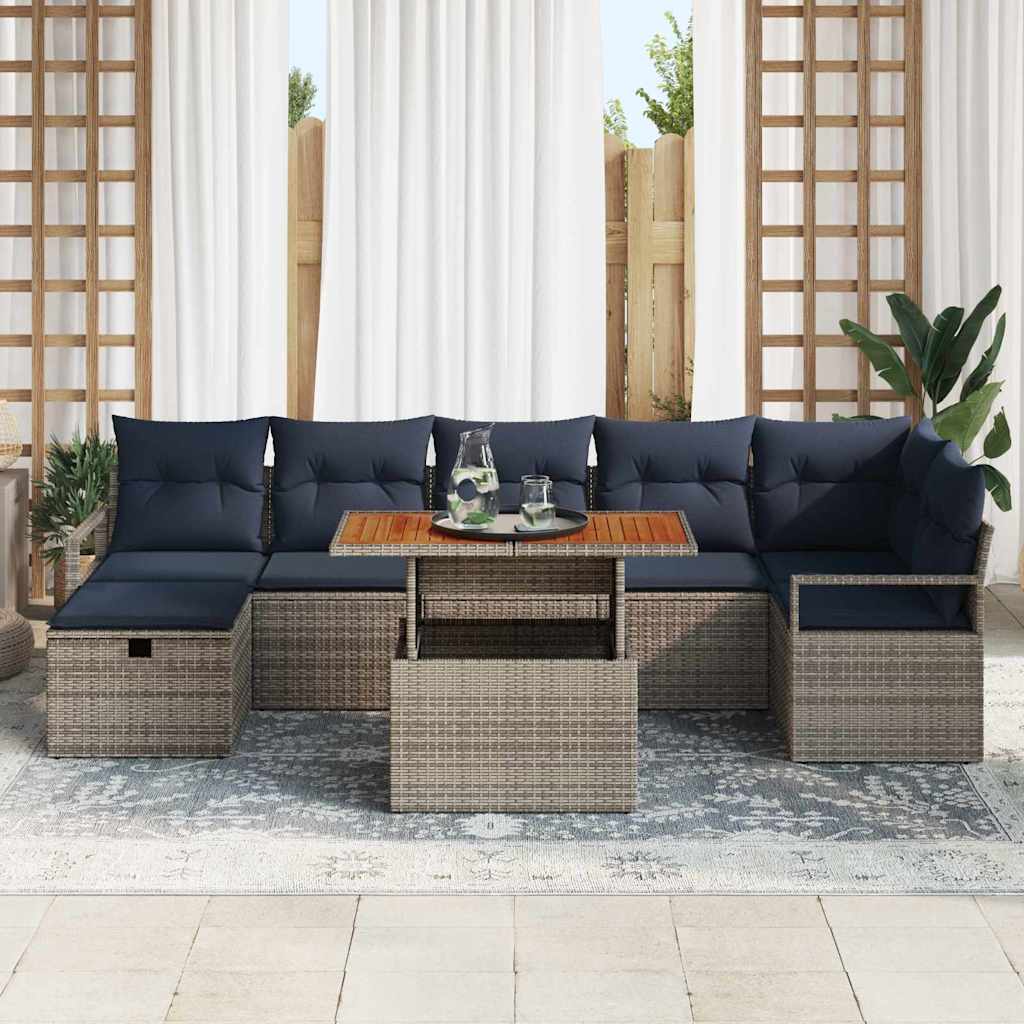 vidaXL Tuinbankenset met kussen met opslag 8 pcs Grijs poly rattan