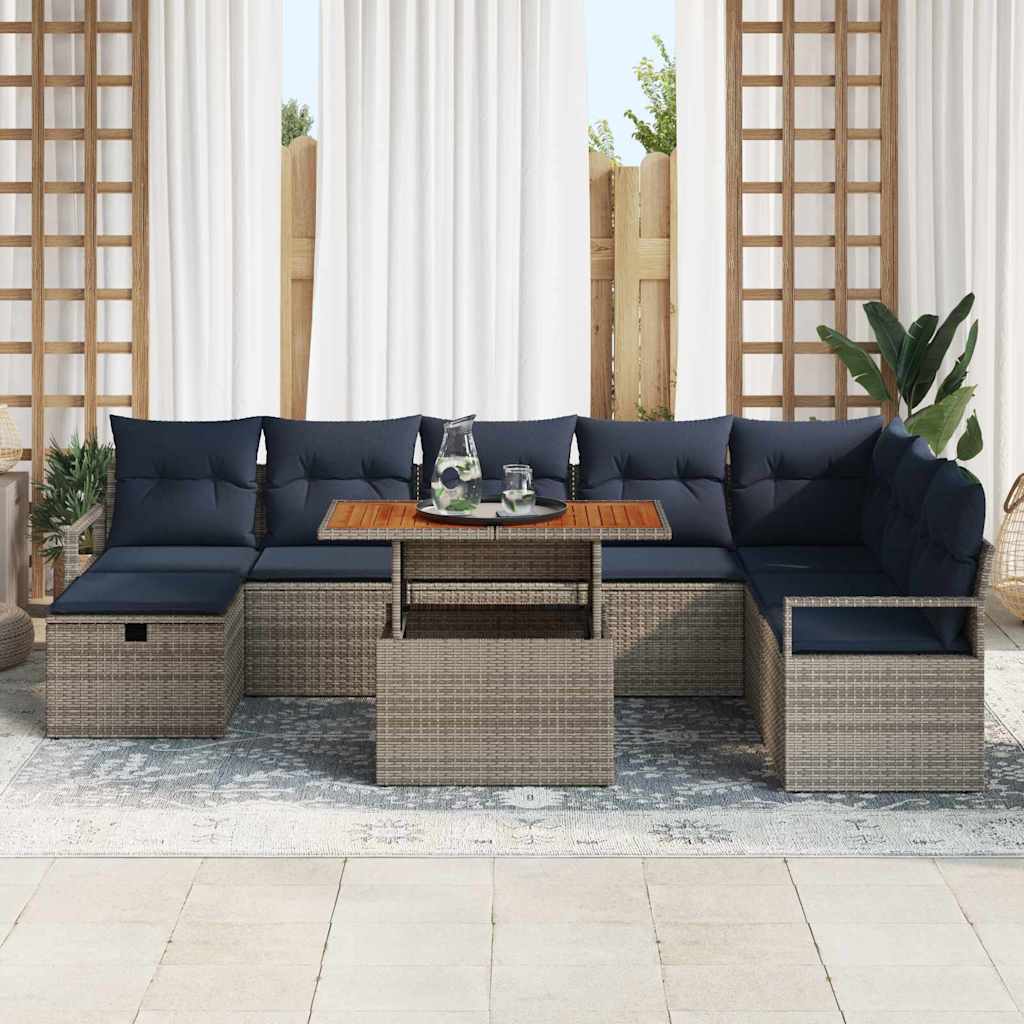 vidaXL Tuinbankenset met kussen met opslag 9 pcs Grijs poly rattan