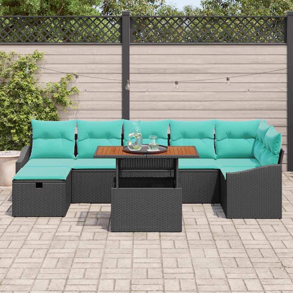 vidaXL Tuinbankenset met kussen met opslag 8 pcs Zwart poly rattan