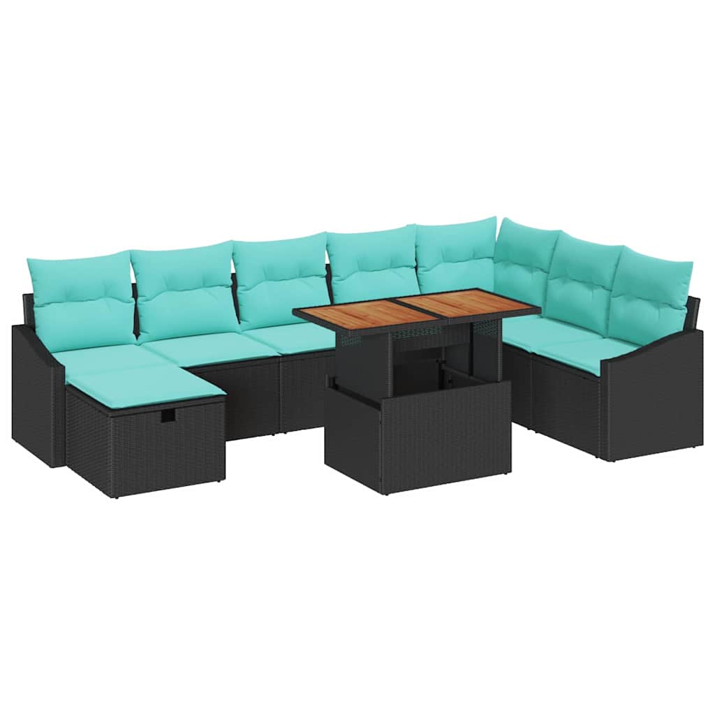 vidaXL Tuinbankenset met kussen met opslag 9 pcs Zwart poly rattan