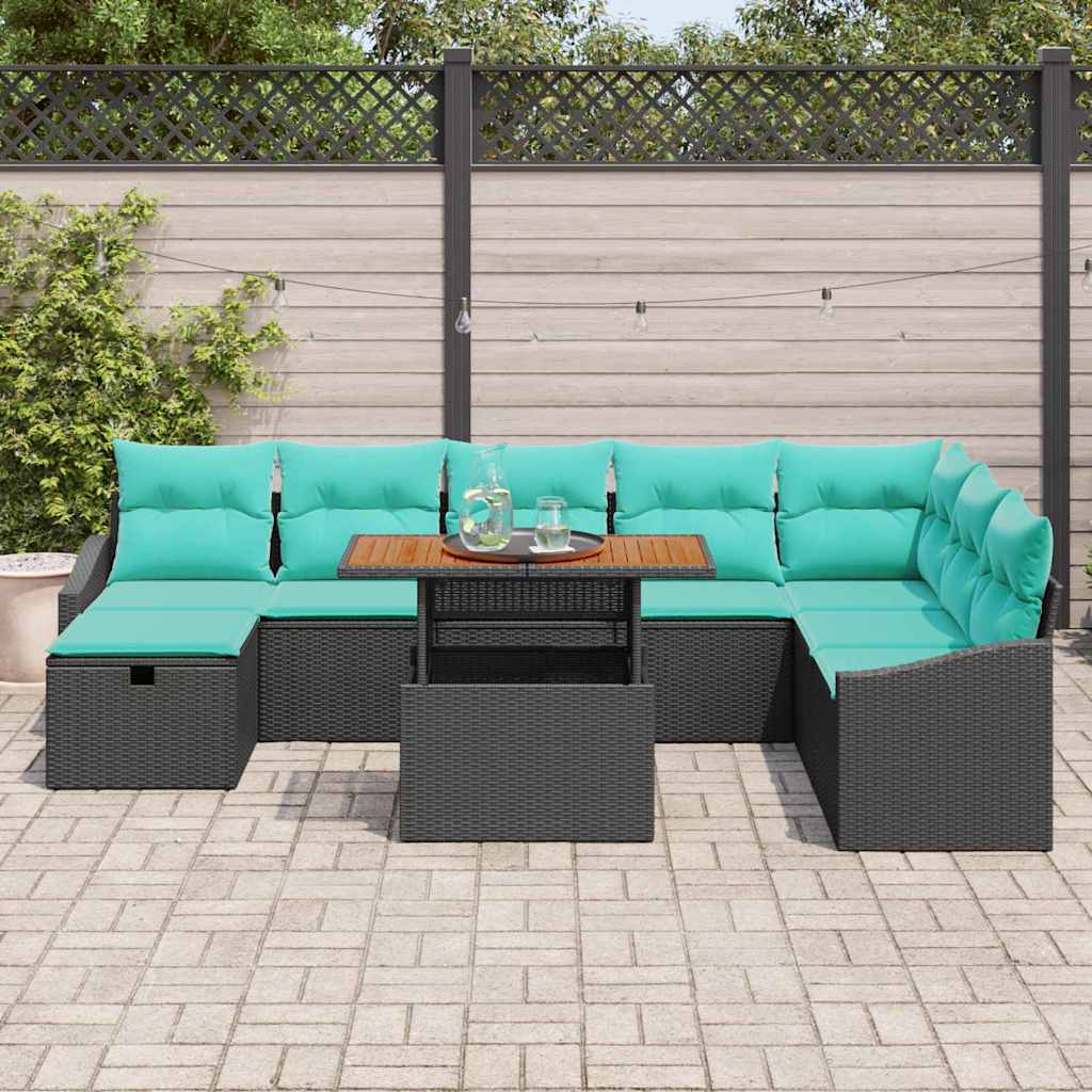 vidaXL Tuinbankenset met kussen met opslag 9 pcs Zwart poly rattan