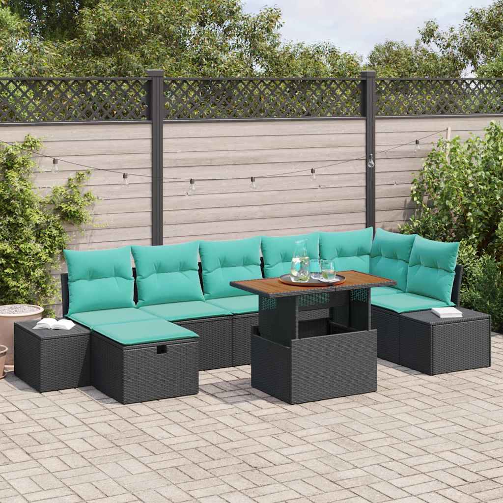 vidaXL Tuinbankenset met kussen met opslag 8 pcs Zwart poly rattan