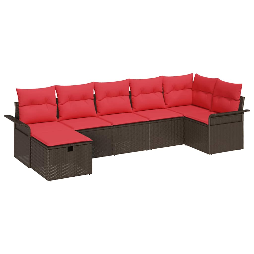 vidaXL Tuin Sofa Set met kussen met opslag 7 pcs Bruin Poly riet