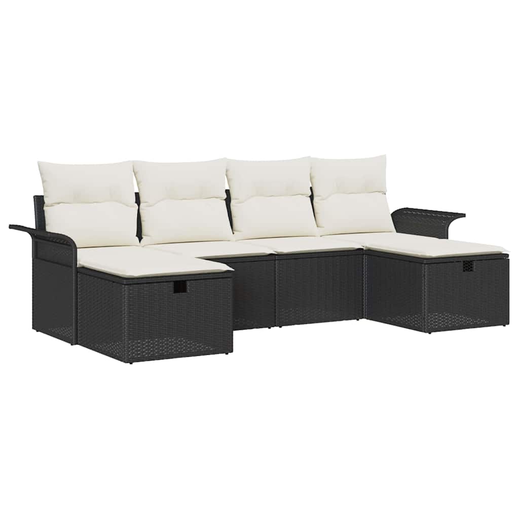 vidaXL 6-delige Tuinbankenset met kussens poly rattan zwart