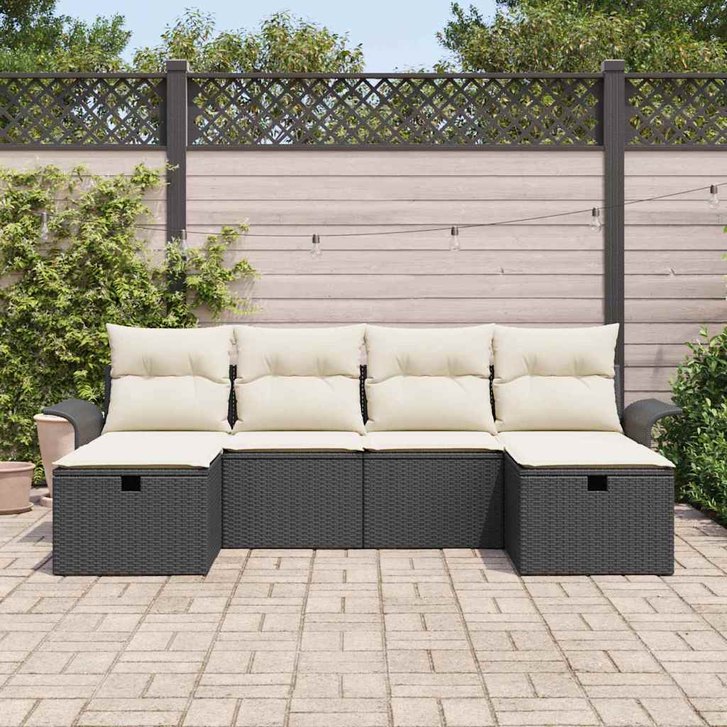 vidaXL 6-delige Tuinbankenset met kussens poly rattan zwart