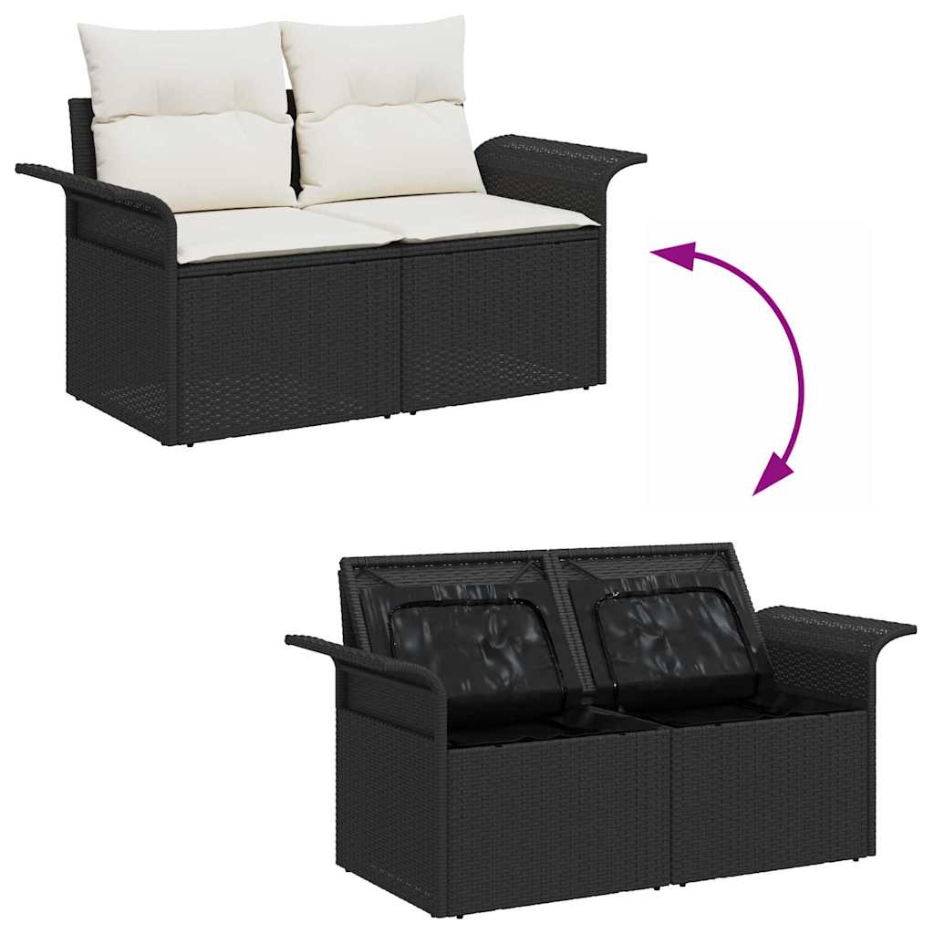 vidaXL 6-delige Tuinbankenset met kussens poly rattan zwart