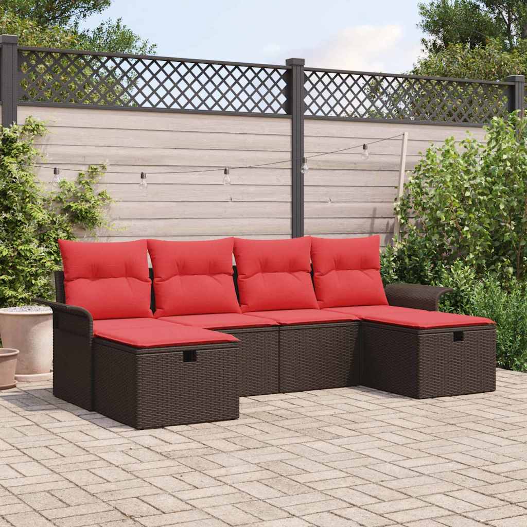 vidaXL 6-delige Tuinbankenset met kussens poly rattan zwart