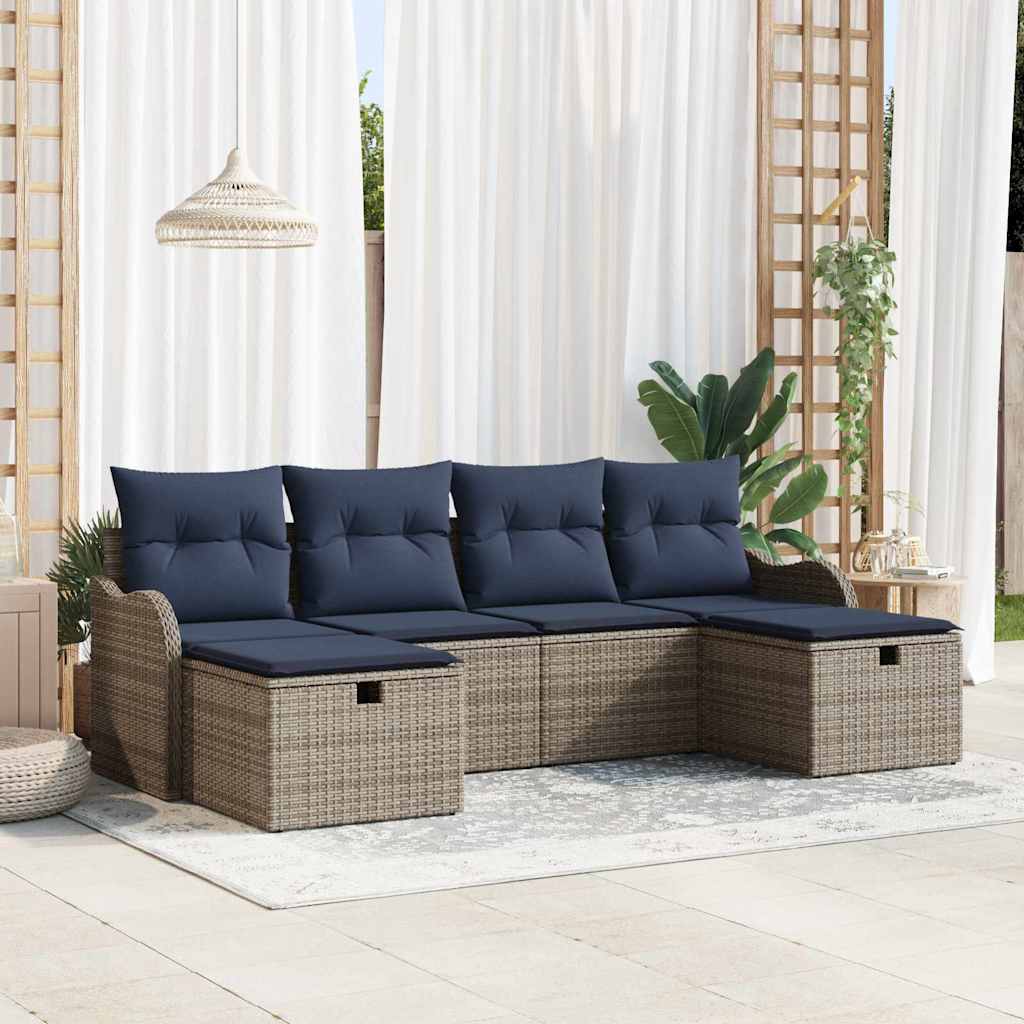 vidaXL Tuin Sofa Set 6 st Grijs poly rattan